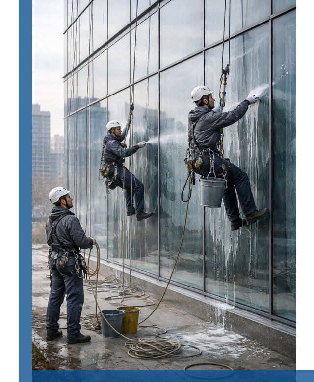 Промышленная мойка панорамных окон на высоте в Батайске