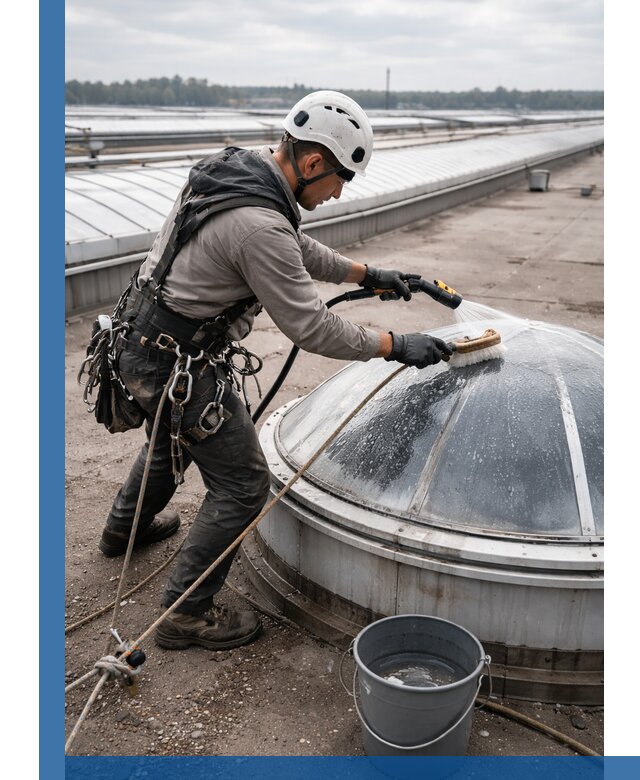 Мойка зенитных фонарей на кровле для промышленных объектов в Батайске