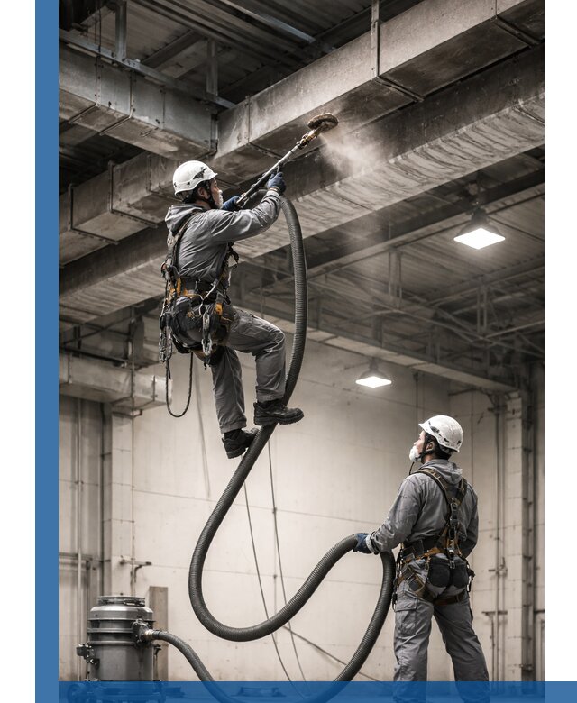 Обеспыливание потолочных конструкций в Батайске промышленным альпинизмом