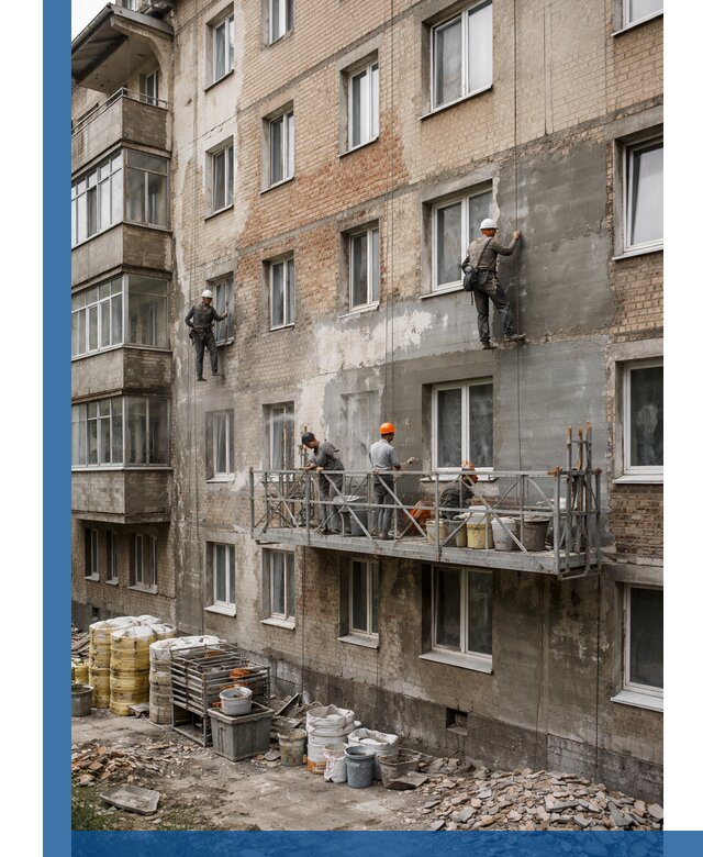 Капитальный ремонт фасада в Батайске с восстановлением и гидроизоляцией