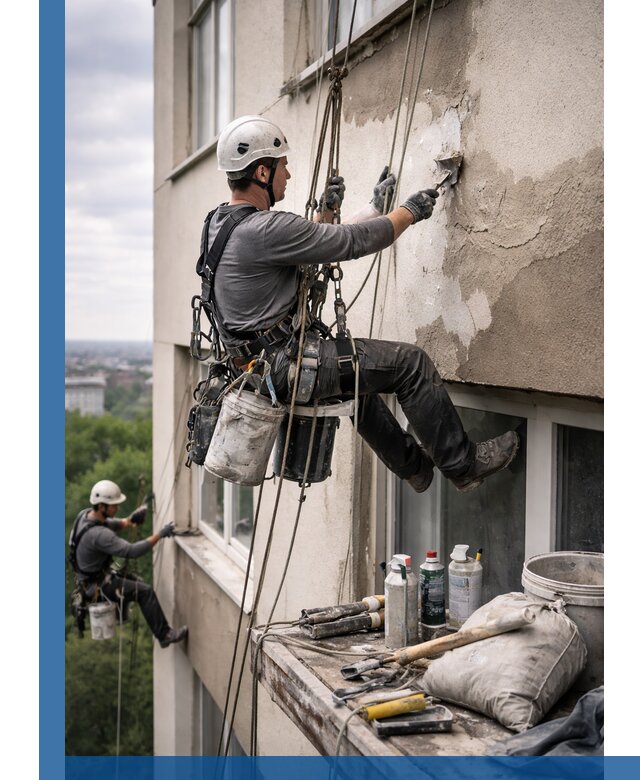 Косметический ремонт фасада зданий в Батайске промышленными альпинистами