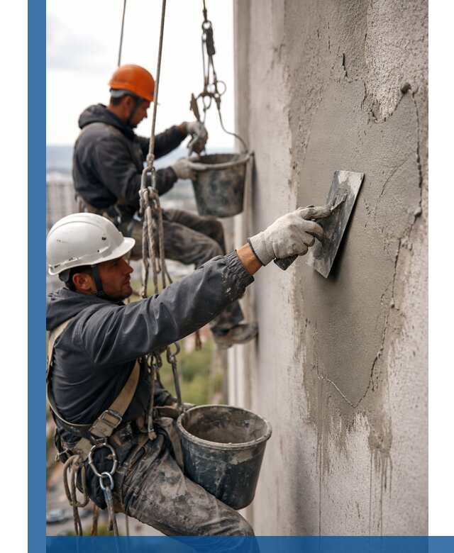 Штукатурка фасада на высоте в Батайске профессиональные работы