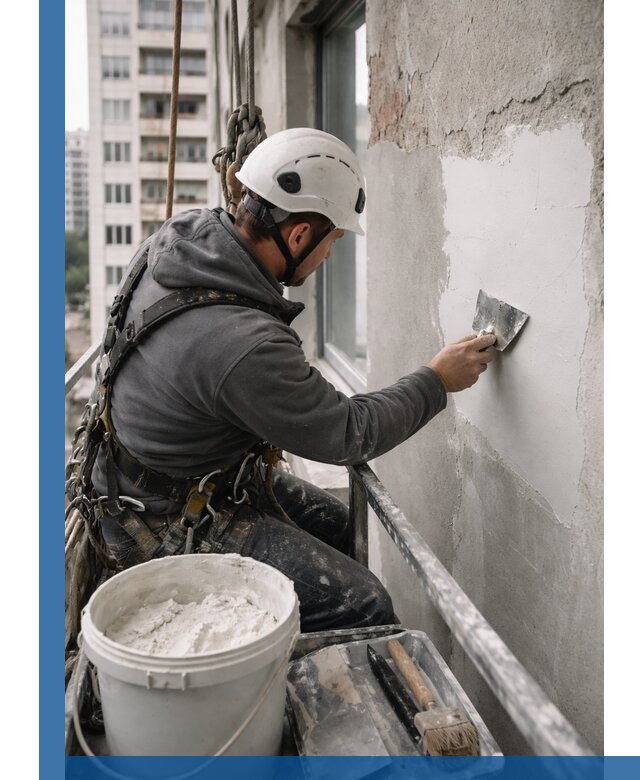 Шпаклевка фасадов на высоте с промальпинистами в Батайске