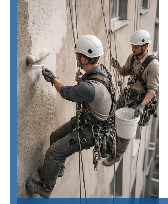 Грунтовка фасада на высоте в Батайске промышленными альпинистами