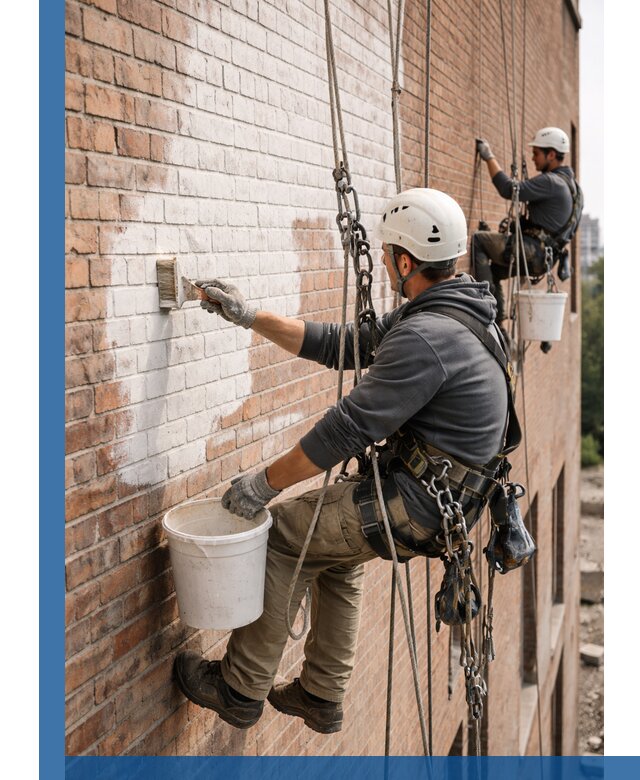 Покраска кирпичного фасада с доступным альпинистским сервисом в Батайске