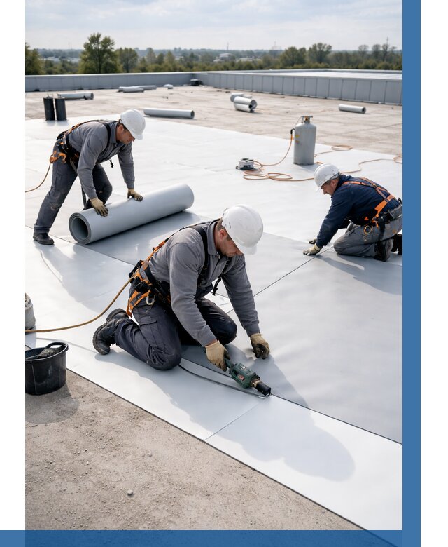 Монтаж мембранной кровли под ключ в Батайске от 1215 р. | ВЫСОТНИК-Бтс