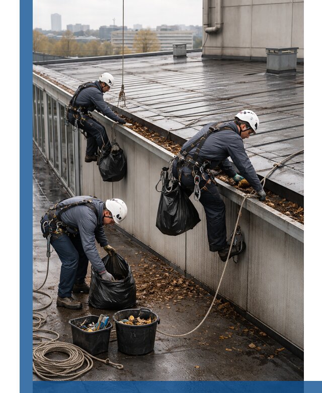Очистка кровли по периметру в Батайске силами промышленных альпинистов