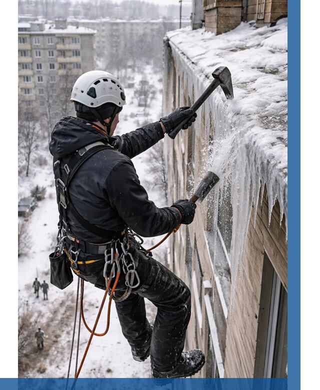 Сбивание сосулек с крыши в Батайске по цене от 4554 р. | ВЫСОТНИК-Бтс