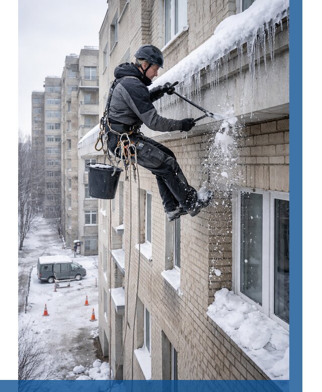 Удаление наледи с карнизов в Батайске от 354 р. | ВЫСОТНИК-Бтс