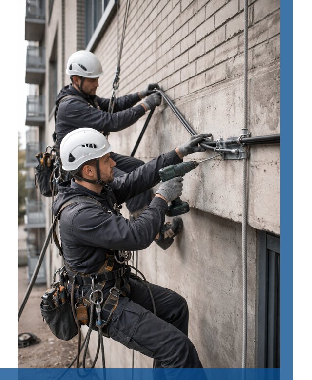 Крепление кабеля на фасаде в Батайске от 354 р. | ВЫСОТНИК-Бтс