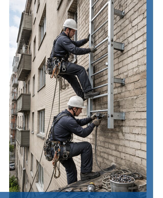 Монтаж пожарной лестницы в Батайске от 25303 р заказать у ВЫСОТНИК-Бтс