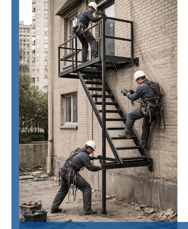 Монтаж пожарной лестницы в Батайске, установка и крепление