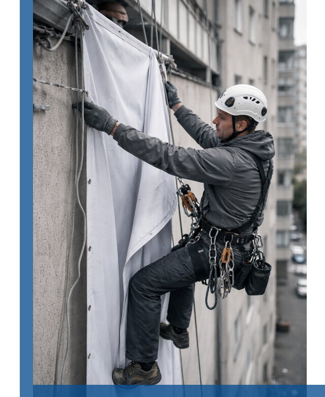 Замена баннерного полотна промышленными альпинистами в Батайске