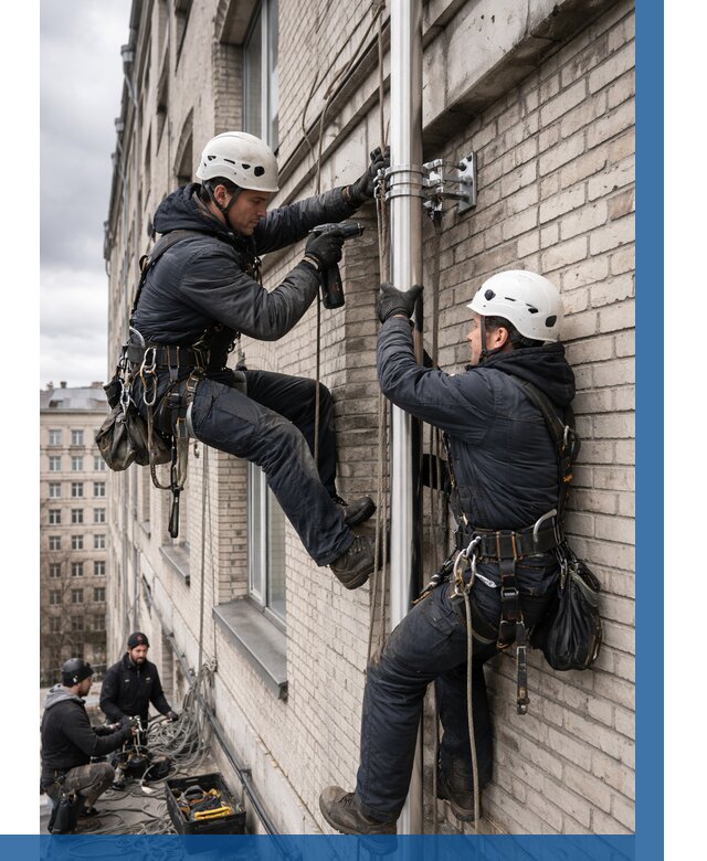 Монтаж флагштока на здании в Батайске от 6579 р. | ВЫСОТНИК-Бтс