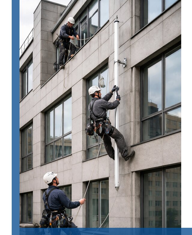 Монтаж флагштока на фасаде здания с креплением и герметикой в Батайске