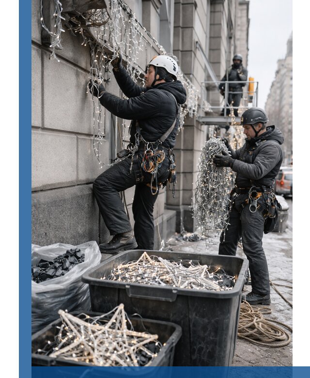 Демонтаж новогоднего оформления и гирлянд в Батайске