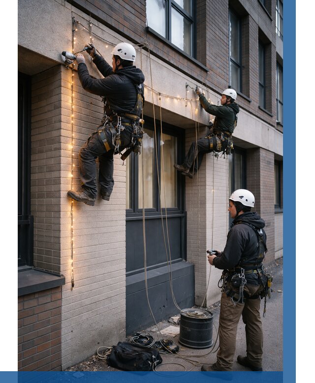 Монтаж гирлянд на фасаде в Батайске от 3542 р. | ВЫСОТНИК-Бтс