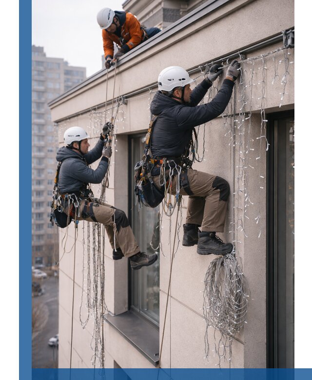 Монтаж праздничных гирлянд на фасаде в Батайске для зданий