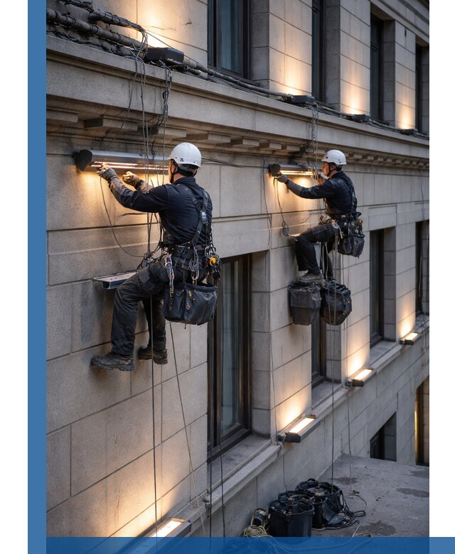 Монтаж архитектурной подсветки фасадов зданий в Батайске