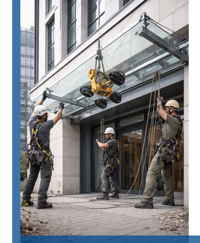 Монтаж стеклянных козырьков под ключ в Батайске для зданий