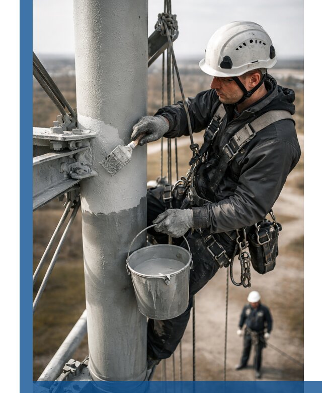 Покраска мачт связи в Батайске промышленными альпинистами
