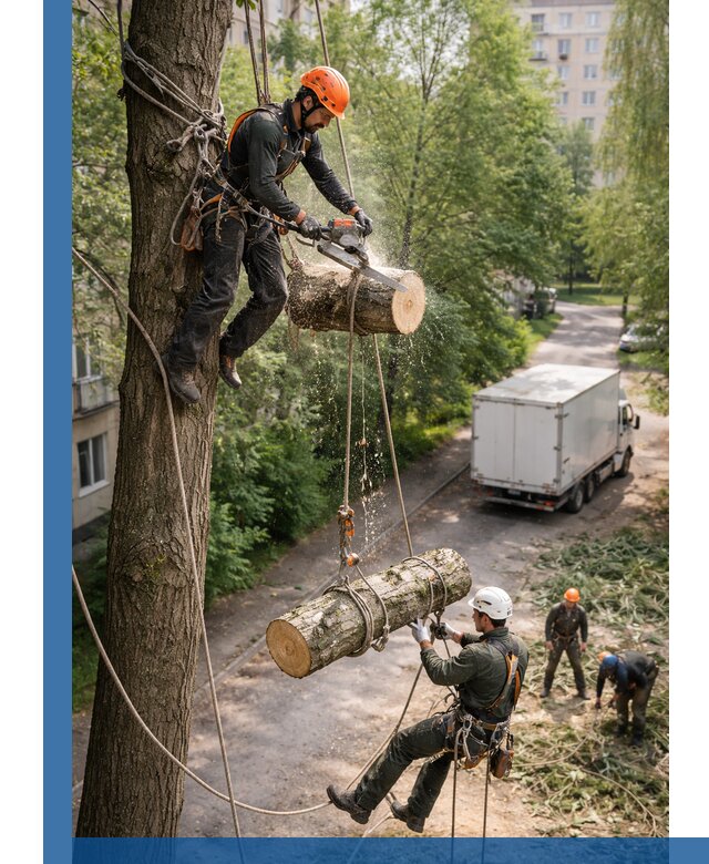 Спил деревьев альпинистами в Батайске, безопасно и без повреждений