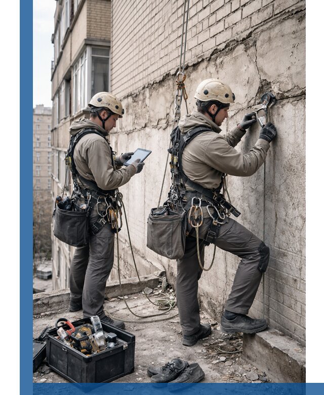 Обследование фасада промышленными альпинистами в Батайске